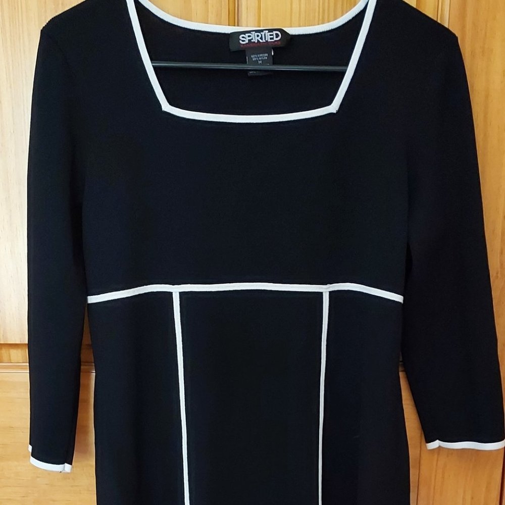 Black Square-Neck Dress with White Striping